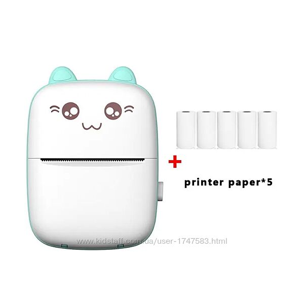 Термопринтер Mini printer Blue  5 рулонів паперу