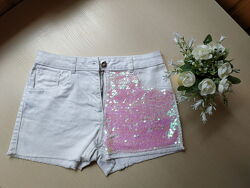 Білі джинсові шорти з паєтками для дівчинки 11-12 років
