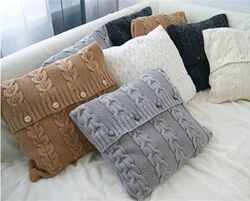 Комплект вязаных наволочек, вязаная подушка разные цвета