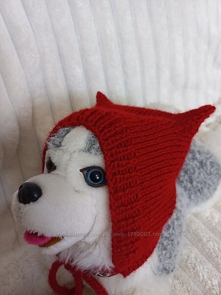 Бордовая шапка з котячими вушками, котошапка