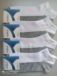 41-45 короткі чоловічі шкарпетки білі із сірою стопою