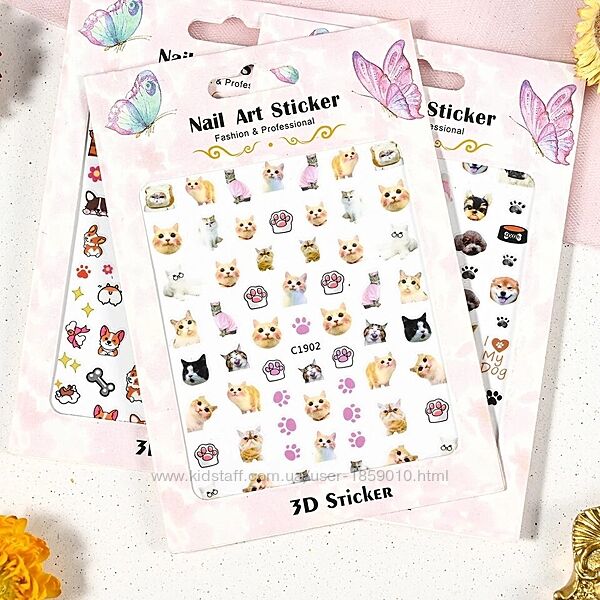 3D-наклейки для дизайну нігтів із милим котом, мультяшні корги, Шиба-іну