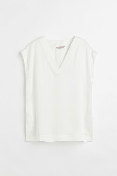 Блузка атласна з боковими розрізами для жінки H&M 1066710-001 білий
