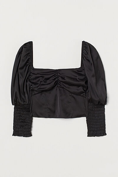 Блузка з рукавами-буфами для жінки H&M 0888473-002 чорний