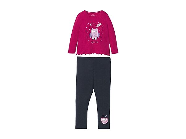 Піжама лонгслів і штани для дівчинки Lupilu 307061 малиновий темно-рожевий