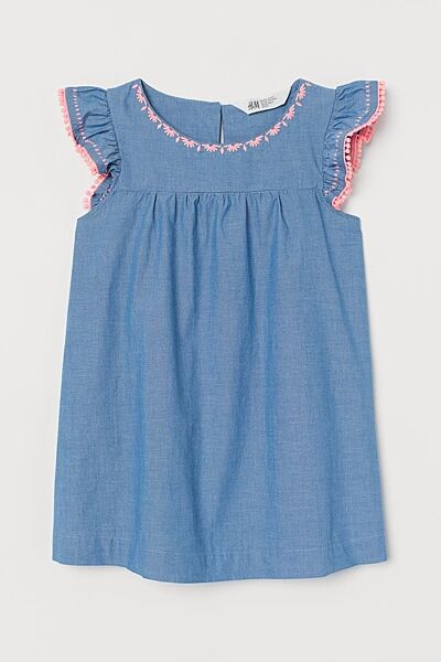 Плаття бавовняне з вишивкою для дівчинки H&M 0811928-001 синій
