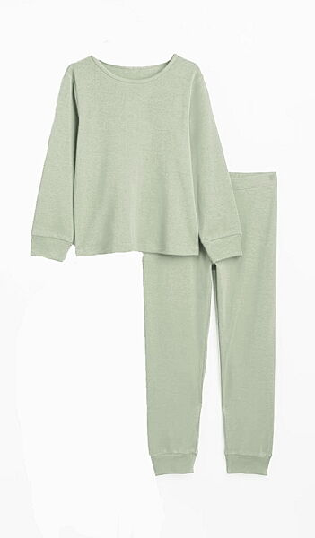 Піжама лонгслів і штани для дівчинки H&M 0623765-059 зелений