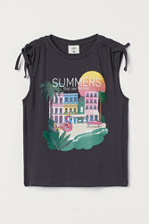 Майка бавовняна з принтом для дівчинки H&M 0969104-001 графітовий