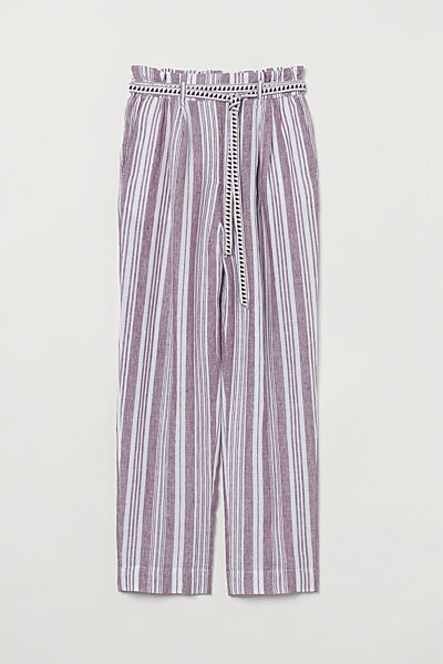 Штани Regular Fit лляні з поясом для жінки H&M 0963612-001 фіолетовий