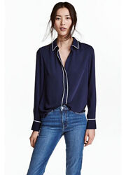 Блузка з довгими рукавами для жінки H&M 0462003-5 темно-синій