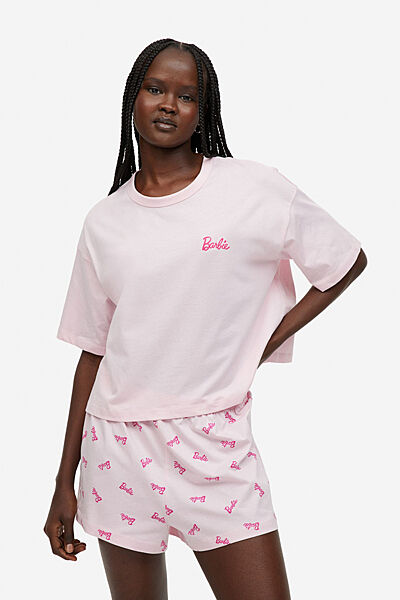 Піжамні шорти бавовняні з принтом для жінки H&M Barbie 1171979001 рожевий