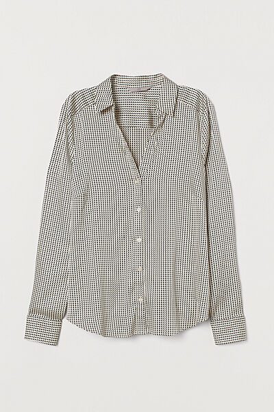 Блузка з V подібним вирізом для жінки H&M 0762846-019 чорно-білий