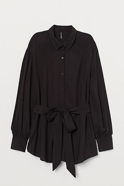 Рубашка віскозна з поясом для жінки H&M Divided 0885543-003 чорний