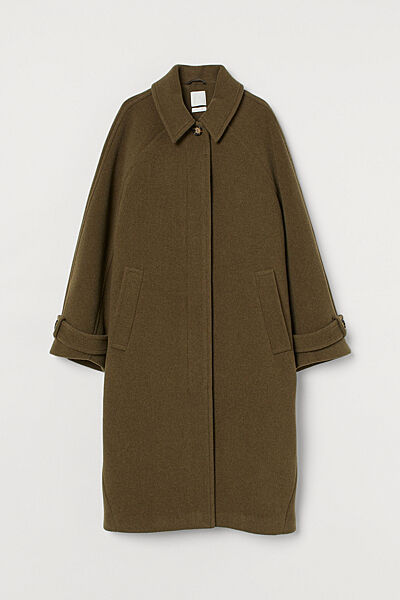 Пальто з додаванням шерсті для жінки H&M Manteco Italian 0910642-001 хакі
