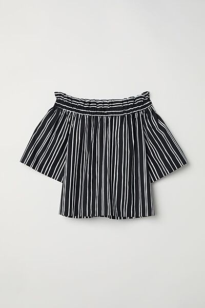 Блузка з відкритими плечима для жінки H&M 0622043-003 чорно-білий