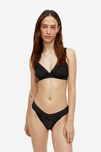 Трусики-стринги з мережива для жінки H&M 0952765001 чорний