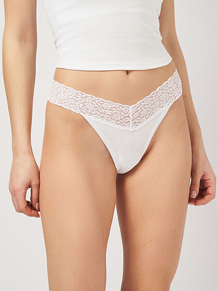 Трусики-стринги бавовняні з мереживом для жінки H&M 0990094-5 білий