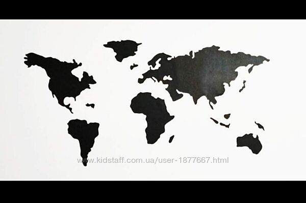 Карта мира Стикер пазл. мелки в комплекте черная карта світу world map