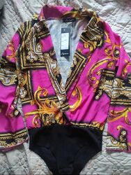 Шикарный стильный актуальный боди блуза комбибресс с длинным рукавом