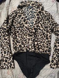 Шикарный стильный актуальный боди блуза под леопарда