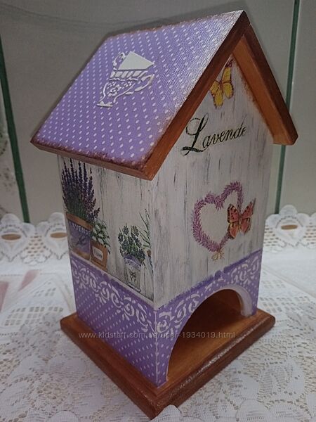 Деревянный домик для чайных пакетиков Лаванда. Оригинальный подарок