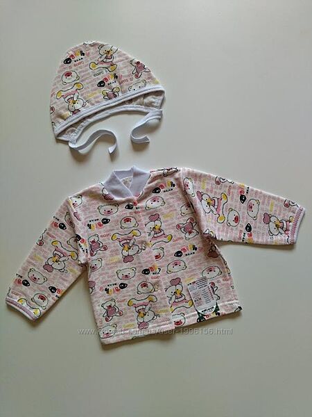 Бавовняна кофта та шапочка чепчик для малюків кофточка на гудзиках