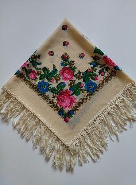 Українська вовняна хустка платок з бахромою вінтаж
