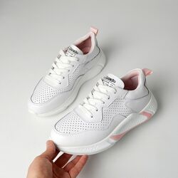 Кросівки шкіряні білі з рожевими вставками