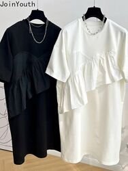 Свободное летнее платье, белое, чёрное платье свободного кроя,8917els