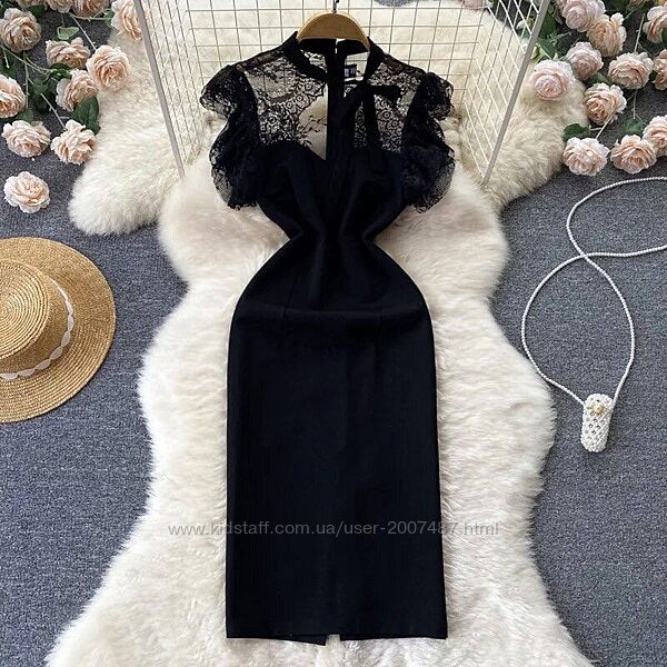 Красивое чёрное платье с кружевом,35506els