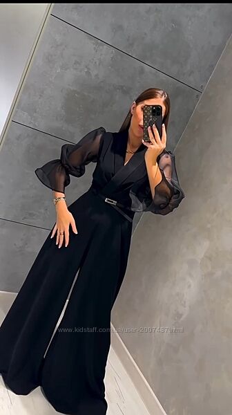 Нарядный красивый женский комбинезон черный модный стильный в пол,9824f