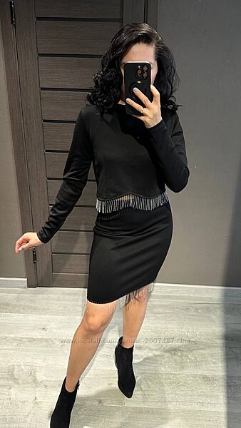 Нарядный красивый женский костюм кофта юбка черный 80567g