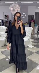 Красивое чёрное летнее платье длинное софт модное 90704gv