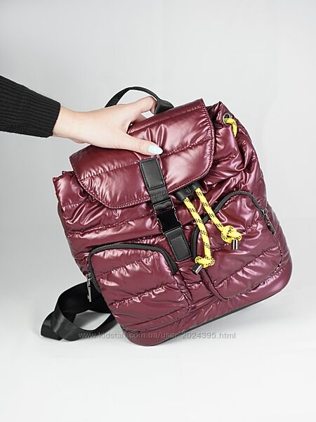Фиолетовый болоньевый стеганый рюкзак с карманами