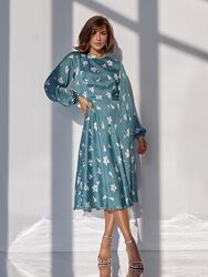 Оливковое шифоновое платье с цветочным принтом