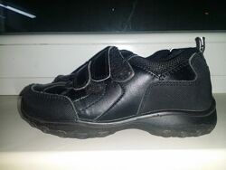 Детские черные кроссовки на липучках осенние туфли из натуральной кожи