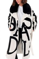 Шуба - пальто женское миди теплое из альпаки зимнее дизайнерское экоальпака