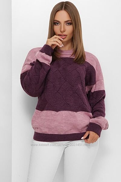 Свитер женский вязаный, двухцветный, шерстяной, 48-54