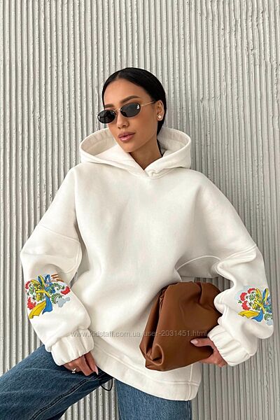 Худи женское теплое трикотаж на флисе, оверсайз, с капюшоном патриотический