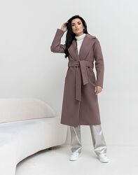 Пальто женское миди, с поясом, шерстяное бренд демисезонное, какао