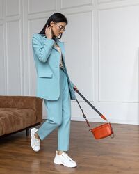 Костюм двойка женский брючный классический, пиджак однобортный, брюки мята