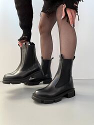 Челси ботинки женские кожаные зимние, натуральная кожа, натуральный мех