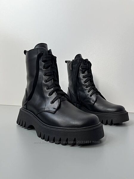 Ботинки женские кожаные зимние на меху, натуральная кожа, натуральный мех,