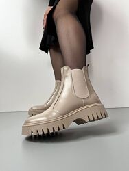 Челси ботинки женские кожаные зимние на меху натуральная кожа бежевые 