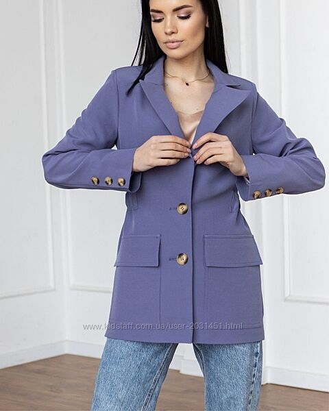 Пиджак женский однобортный с накладными карманами дизайнерский лавандовый