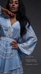  Платье женское мини дизайнерское нарядное кружевные детали вставки голубое