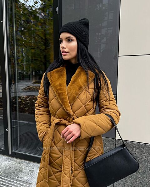 Пальто женское, миди, стеганое, утепленное зимнее, карамель, Original Brand