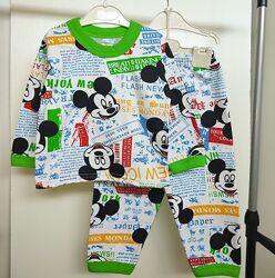 Пижама детская трикотажная хлопковая утепленная, микки