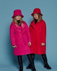 Пальто детское подростковое шерстяное, оверсайз, демисезонное красное бренд