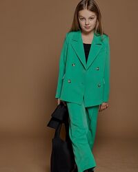 Костюм детский подростковый брючный для девочки пиджак брюки зеленый
